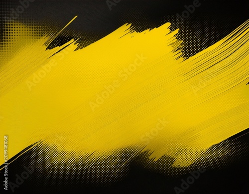 grunge abstract background with yellow brush stroke black copy space and halftone dot texture