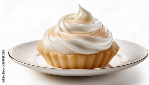 white whipped cream dollop with a sweet swirl topping dessert isolated on white background