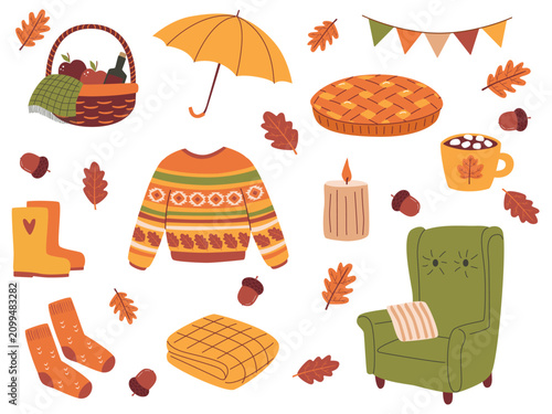 Cozy Autumn Fall Elements Collection Vector Set
