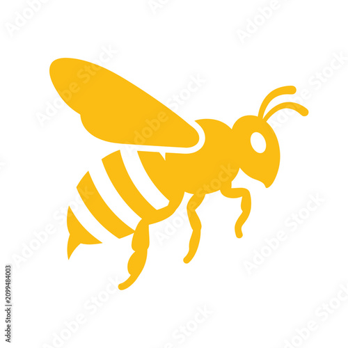 Yellow honeybee icon in flat design style