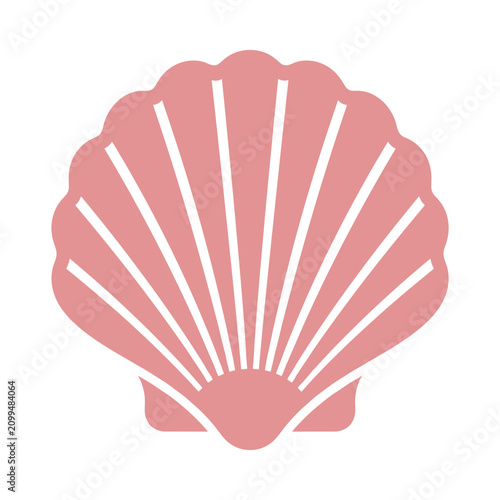 Pink scallop seashell flat vector icon representing marine life, ocean beauty, and summer beach vibes