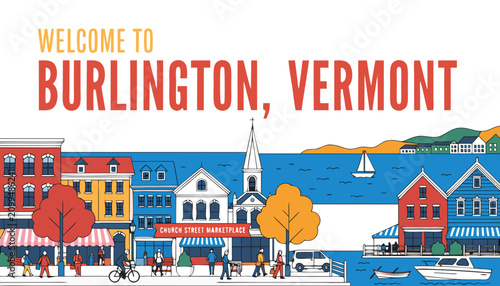 Foto Very beautiful  realistic vector illustration of Burlington, Vermont featuring a