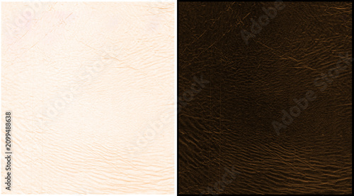 Photos Natural leather texture background, split screen of cream and dark brown cowhide