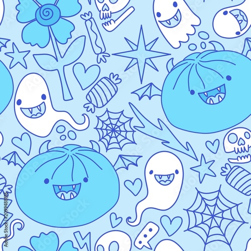 Food Halloween dumpling squishy toy seamless cartoon kawaii pattern for wrapping and kids clothes and menu and fabrics