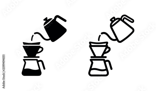 Fotografía Pour over coffee brewing with detailed kettle and carafe, two styles