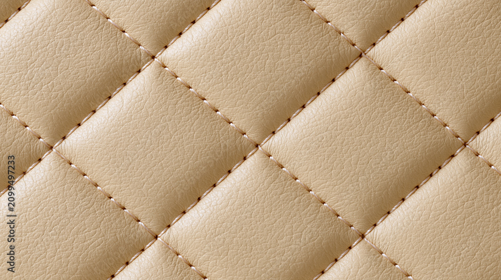 Obraz premium Beige quilted leather texture background with stitched diamond pattern