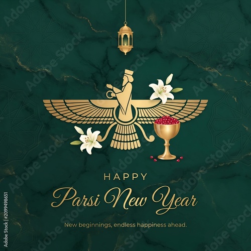 Parsi New Year Emerald Gold Greeting Card