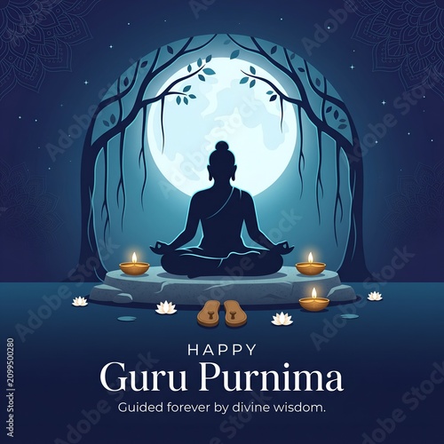 Minimal Guru Purnima Meditating Guru Vector Illustration Design