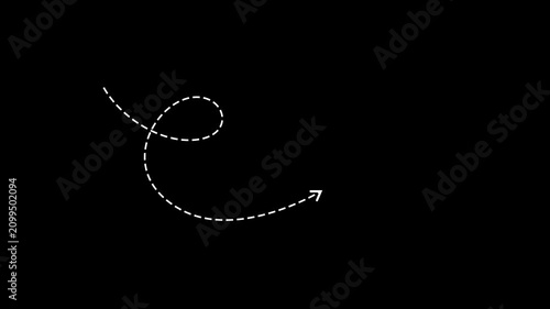 Animated of long dotted line arrow animation left to right on white background. glowing arrow following wavy dotted line motion graphic animation video.