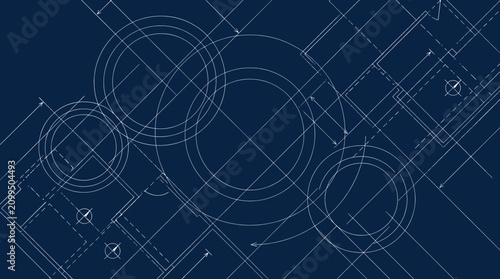 Dark blue technical architectural schematic with white lines.