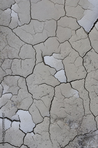 Cracked kaolin clay with broken white mineral surface