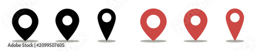 6 iconos de marcadores de ubicación para navegación que representan geolocalización, mapas y destinos, estilo sólido