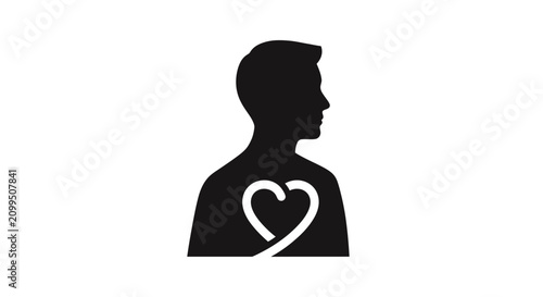Canvas Print Male silhouette with heart symbol icon.