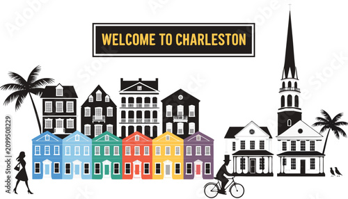 Fotografie Very beautiful realistic vector illustration of Charleston, South Carolina featu