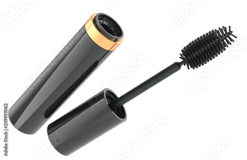 Konstfotografi Open black mascara tube with applicator brush. 3D rendering