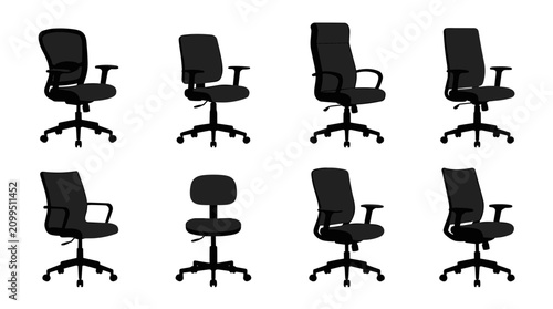 Collection of Black Office Chairs on White Background