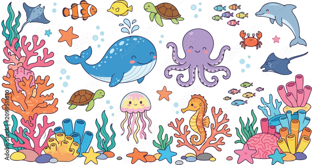 Obraz premium Vibrant ocean scene with diverse marine life including colorful fish and coral near 541.eps