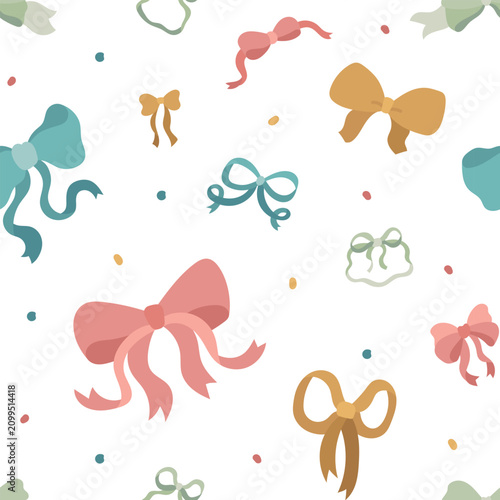 Ribbon bow seamless pattern set featuring dot knot loop tail curl strip band tie twist ornament decoration spot decor fold