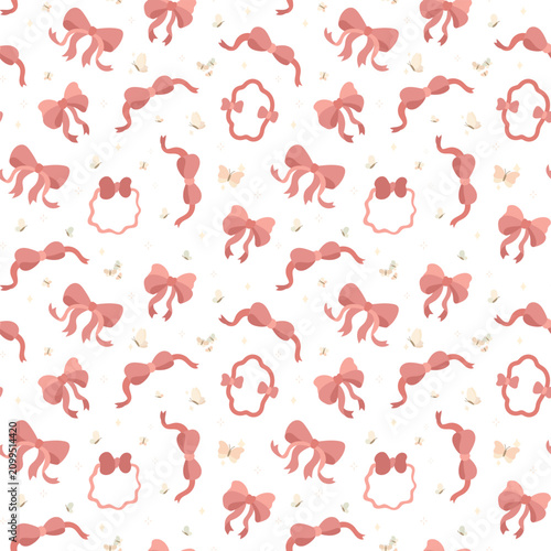 Ribbon bow seamless pattern set featuring butterfly sparkle knot loop tail curl diamond star wing ornament decoration twist strip band