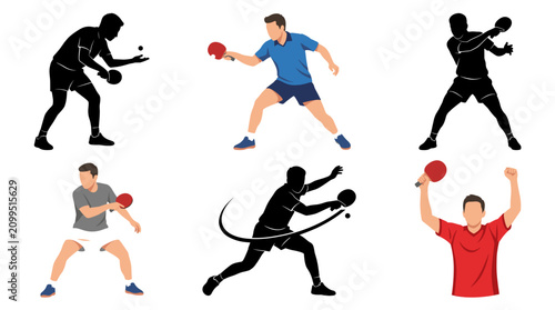 Photos Set of vector collection featuring different table tennis player action poses, f