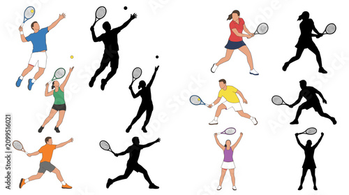 Canvastavla Set of vector collection featuring different tennis player action poses, serving