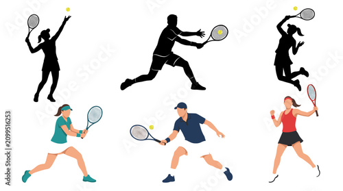 Obraz na płótnie Professional vector collection featuring different tennis player action poses, s
