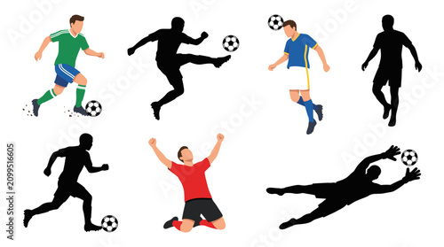 Tableau sur toile Professional vector collection featuring different football player action poses,