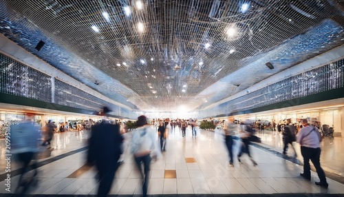 background of an expo or convention with blurred individuals in an exposition hall concept image for a international exhibition conference center corporate marketing or event fair generative ai