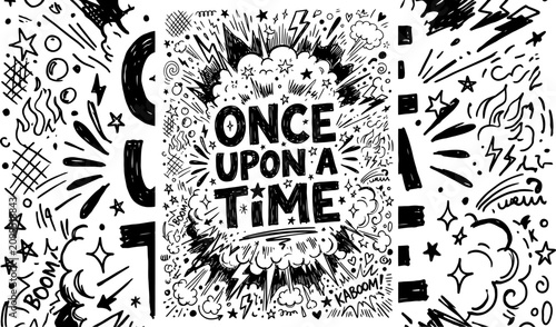 Fotografía Comic book style doodle with Once Upon a Time text, hand drawn pop art explosion