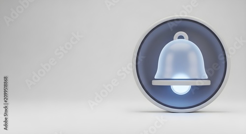 Silver bell with handle on top.