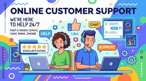 Online customer support team working.