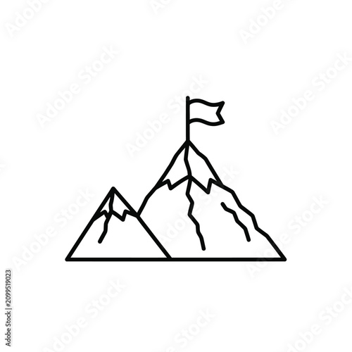 A flag stands proudly atop a mountain peak, symbolizing achievement and success.