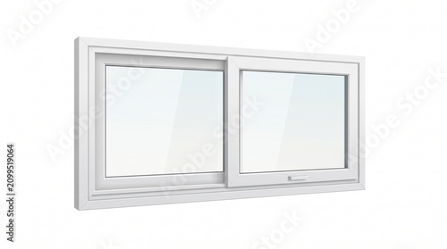 Modern white horizontal sliding window on a bright, isolated background, a contemporary architectural element designed for home improvement and renovation projects offering style and functionality