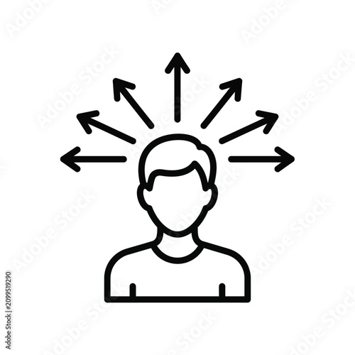 A person is depicted with multiple arrows pointing outwards from their head, symbolizing choice or direction.