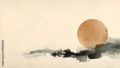 Japandi Zen cover / poster art with wabi-sabi minimal composition and washi paper texture