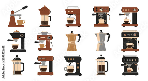 Fényképezés Set of Various Modern and Vintage Coffee Maker Icons