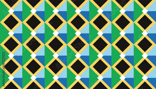 Schilderij op canvas Geometric abstract mosaic tile seamless pattern, modern vector background with colorful triangles and black diamond shapes for packaging and textile design