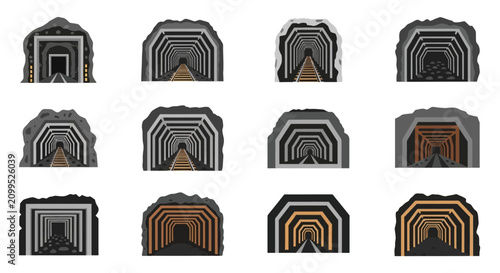 Vászonkép Set of Pixel Art Mine Tunnel Entrances and Underground Passages