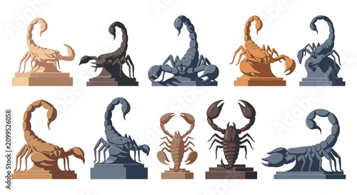 Fotografie Set of Stylized Scorpion Statues and Figures Collection