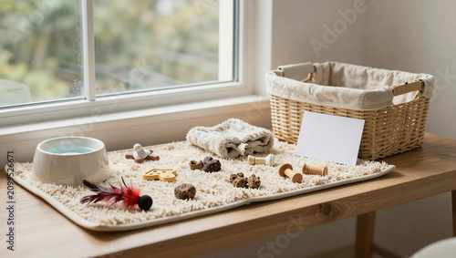 Indoor pet enrichment station with puzzle toy and snuffle mat