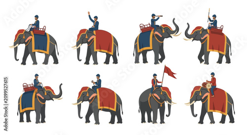 Cuadro en lienzo Set of Decorated Indian War Elephants with Riders