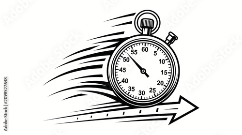 Canvas Print Black and white stopwatch speeding ahead.