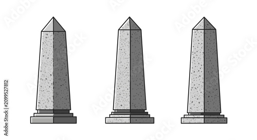 Fotografi Set of Three Stone Obelisk Monuments Vector Illustrations