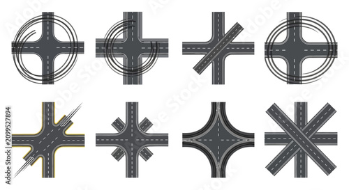 Set of Various Road Intersections and Junction Top View