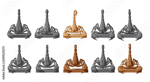 Valokuva Set of Stylized Scorpion Icons in Various Metallic Textures