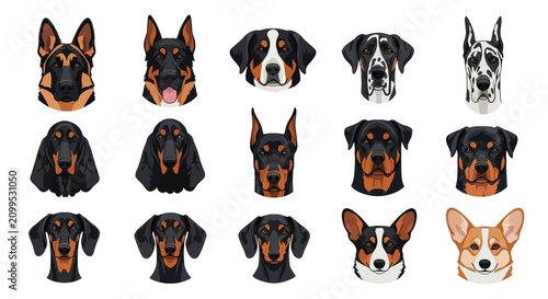 Canvas-taulu Set of Various Dog Breed Portraits Vector Illustration