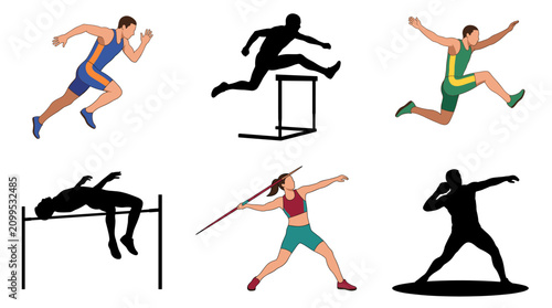 Tableau sur toile Set of vector collection featuring different track and field athlete action pose