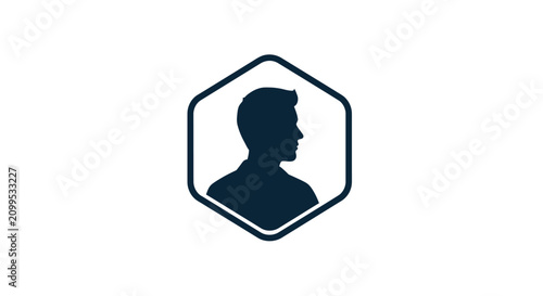 Obraz na plátne Male profile silhouette inside a dark blue hexagon frame.