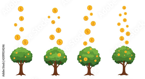 Money Tree Growth: Coins Falling from Trees Symbolizing Financial Success and Investment