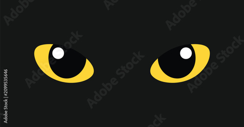 Bilde på lerret Mysterious Gaze: A close-up of two piercing yellow eyes in the darkness, hinting at a hidden presence and creating a sense of intrigue and mystery